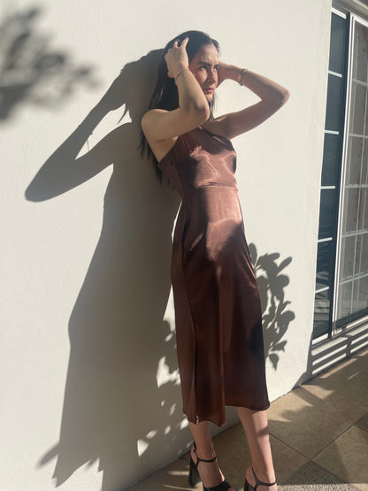 Terracota Silk Midi Dress